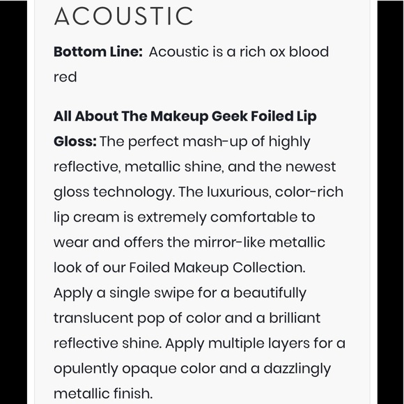 2/$15 Makeup Geek Foiled Lip Gloss in Acoustic - Picture 2 of 5